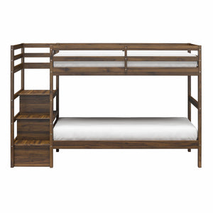 Max & Finn Zaire Wood Bunk Bed with Stairs and Shelves - Mocha Espresso - Twin-Over-Twin