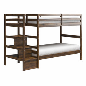 Max & Finn Zaire Wood Bunk Bed with Stairs and Shelves - Mocha Espresso - Twin-Over-Twin