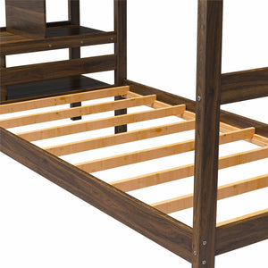 Max & Finn Zaire Wood Bunk Bed with Stairs and Shelves - Mocha Espresso - Twin-Over-Twin
