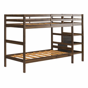 Max & Finn Zaire Wood Bunk Bed with Stairs and Shelves - Mocha Espresso - Twin-Over-Twin