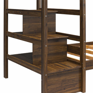 Max & Finn Zaire Wood Bunk Bed with Stairs and Shelves - Mocha Espresso - Twin-Over-Twin