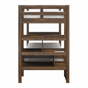 Max & Finn Zaire Wood Bunk Bed with Stairs and Shelves - Mocha Espresso - Twin-Over-Twin