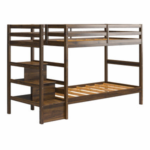 Max & Finn Zaire Wood Bunk Bed with Stairs and Shelves - Mocha Espresso - Twin-Over-Twin