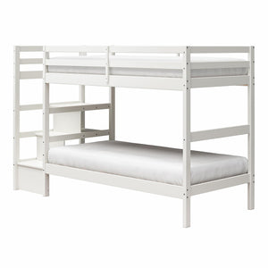 Max & Finn Zaire Wood Bunk Bed with Stairs and Shelves - White - Twin-Over-Twin