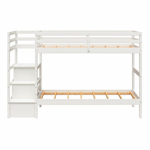 Max & Finn Zaire Wood Bunk Bed with Stairs and Shelves - White - Twin-Over-Twin