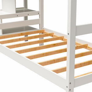 Max & Finn Zaire Wood Bunk Bed with Stairs and Shelves - White - Twin-Over-Twin