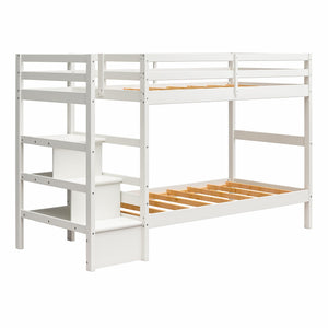 Max & Finn Zaire Wood Bunk Bed with Stairs and Shelves - White - Twin-Over-Twin