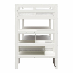 Max & Finn Zaire Wood Bunk Bed with Stairs and Shelves - White - Twin-Over-Twin
