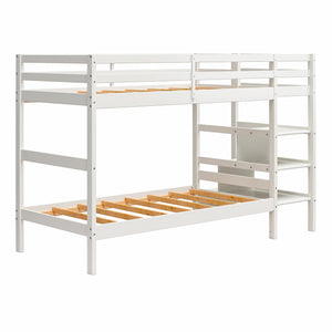Max & Finn Zaire Wood Bunk Bed with Stairs and Shelves - White - Twin-Over-Twin