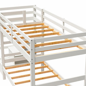 Max & Finn Zaire Wood Bunk Bed with Stairs and Shelves - White - Twin-Over-Twin