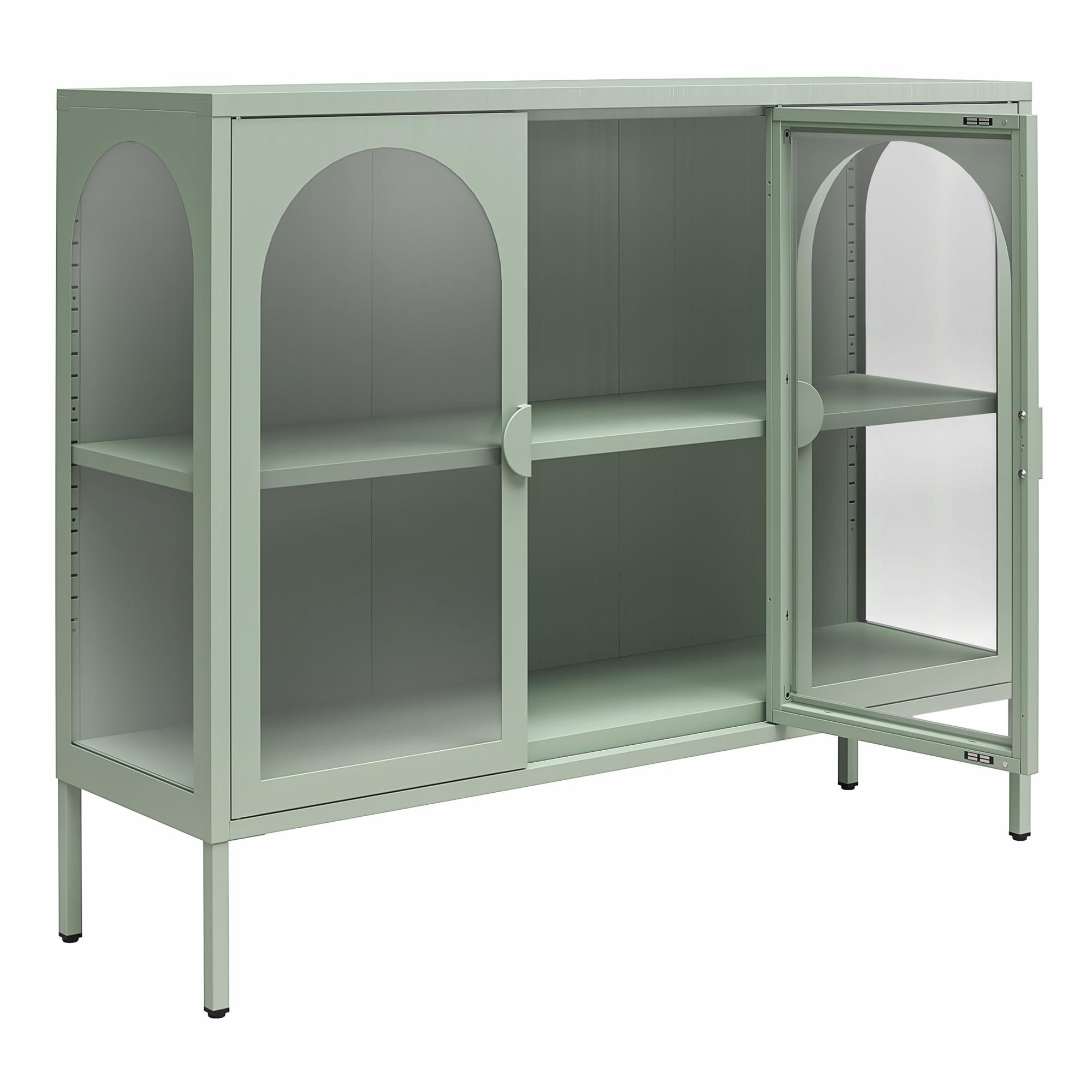 CosmoLiving Chloe Metal Accent Cabinet With 3 Arched Glass Doors - Pale Green - 3 Door