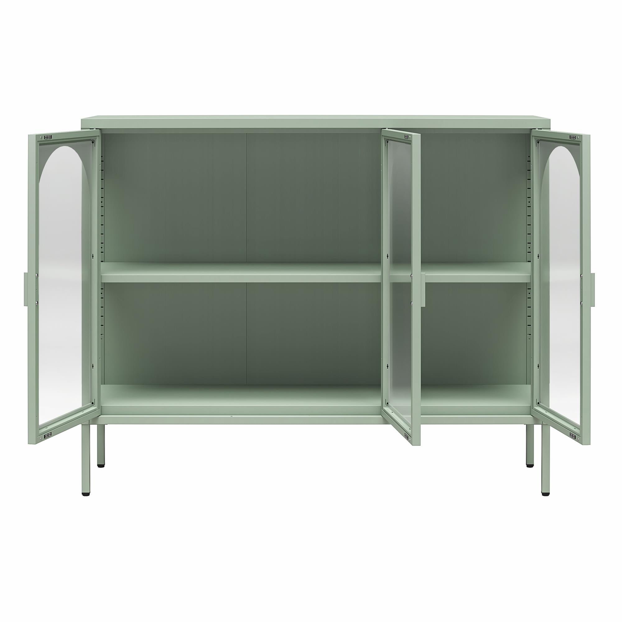CosmoLiving Chloe Metal Accent Cabinet With 3 Arched Glass Doors - Pale Green - 3 Door