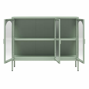 CosmoLiving Chloe Metal Accent Cabinet With 3 Arched Glass Doors - Pale Green - 3 Door