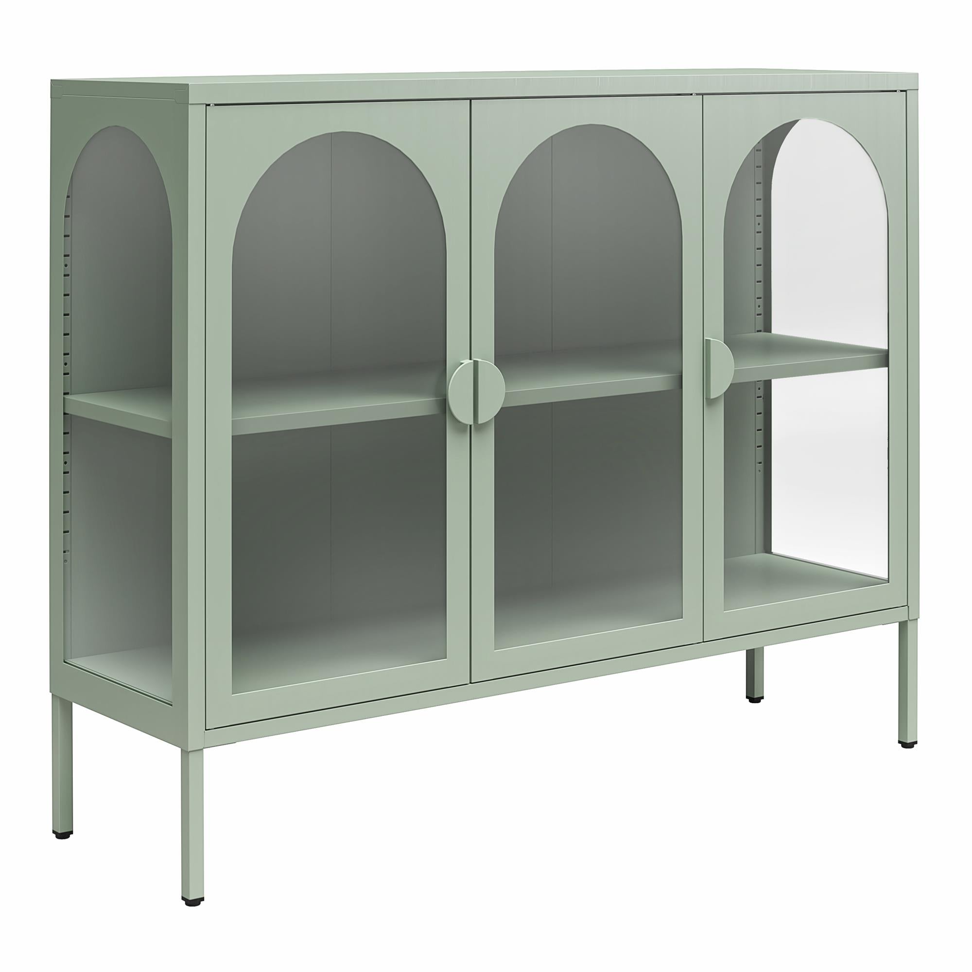 CosmoLiving Chloe Metal Accent Cabinet With 3 Arched Glass Doors - Pale Green - 3 Door