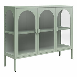CosmoLiving Chloe Metal Accent Cabinet With 3 Arched Glass Doors - Pale Green - 3 Door
