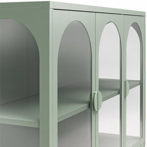 CosmoLiving Chloe Metal Accent Cabinet With 3 Arched Glass Doors - Pale Green - 3 Door