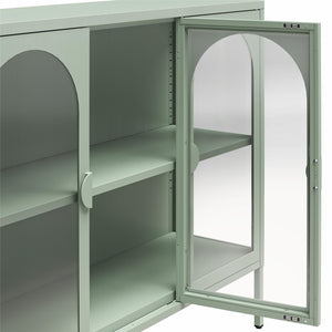 CosmoLiving Chloe Metal Accent Cabinet With 3 Arched Glass Doors - Pale Green - 3 Door