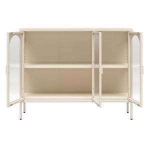 CosmoLiving Chloe Metal Accent Cabinet With 3 Arched Glass Doors - Parchment - 3 Door