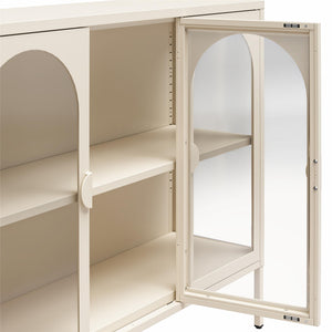 CosmoLiving Chloe Metal Accent Cabinet With 3 Arched Glass Doors - Parchment - 3 Door