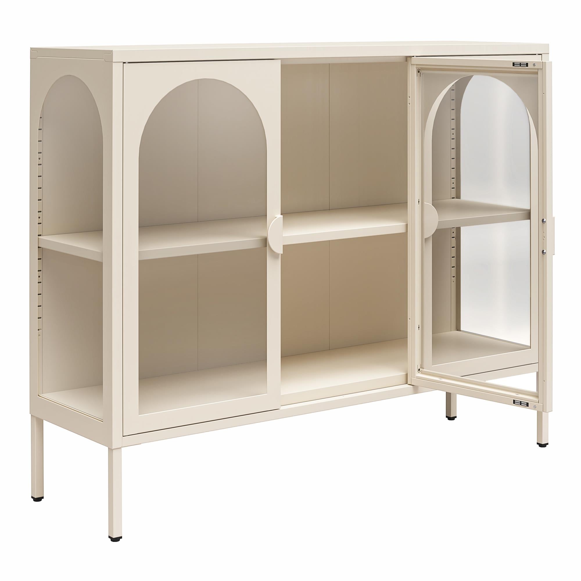 CosmoLiving Chloe Metal Accent Cabinet With 3 Arched Glass Doors - Parchment - 3 Door