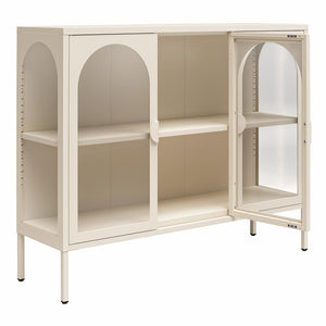 CosmoLiving Chloe Metal Accent Cabinet With 3 Arched Glass Doors - Parchment - 3 Door