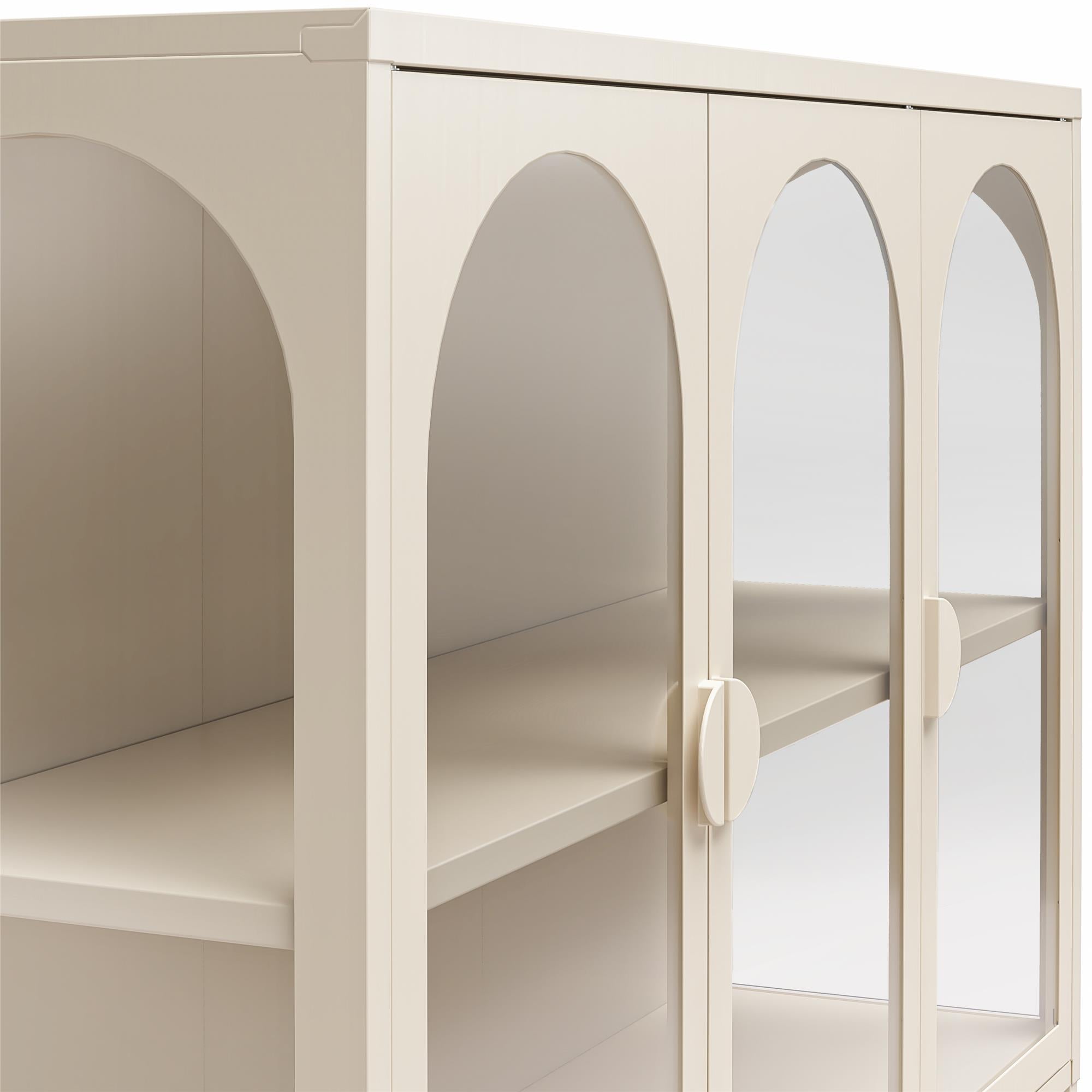 CosmoLiving Chloe Metal Accent Cabinet With 3 Arched Glass Doors - Parchment - 3 Door