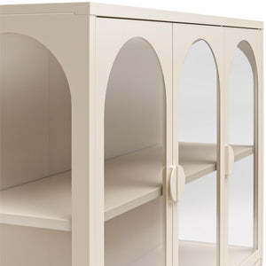 CosmoLiving Chloe Metal Accent Cabinet With 3 Arched Glass Doors - Parchment - 3 Door