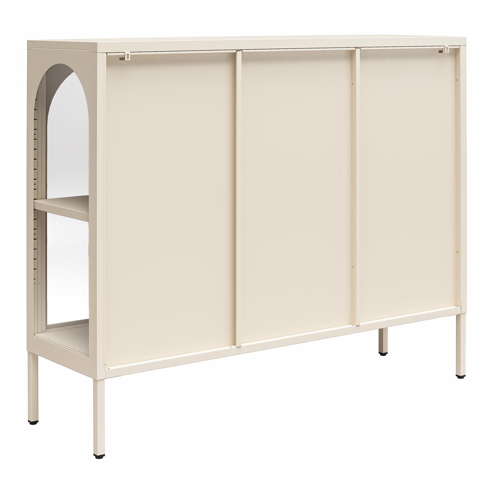CosmoLiving Chloe Metal Accent Cabinet With 3 Arched Glass Doors - Parchment - 3 Door