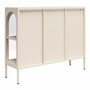 CosmoLiving Chloe Metal Accent Cabinet With 3 Arched Glass Doors - Parchment - 3 Door