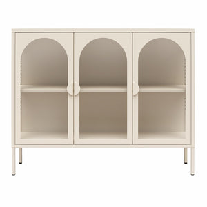 CosmoLiving Chloe Metal Accent Cabinet With 3 Arched Glass Doors - Parchment - 3 Door