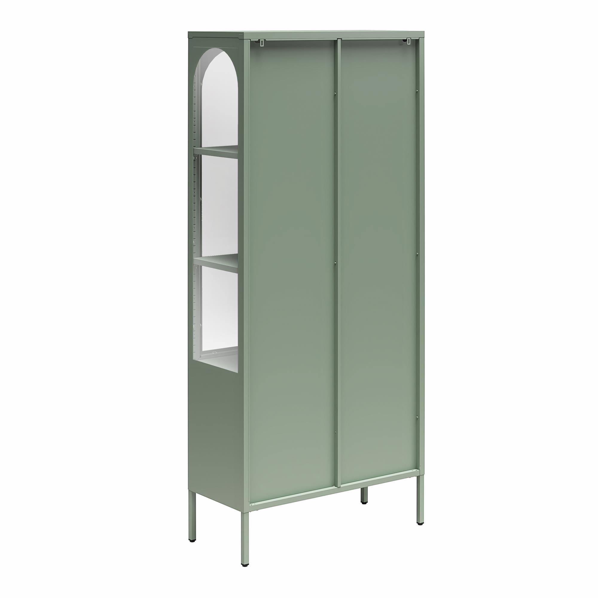 CosmoLiving Chloe Tall Metal Display Cabinet with 2 Arched Glass Doors - Pale Green - Tall
