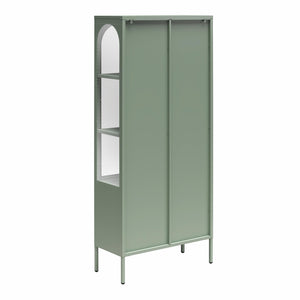 CosmoLiving Chloe Tall Metal Display Cabinet with 2 Arched Glass Doors - Pale Green - Tall