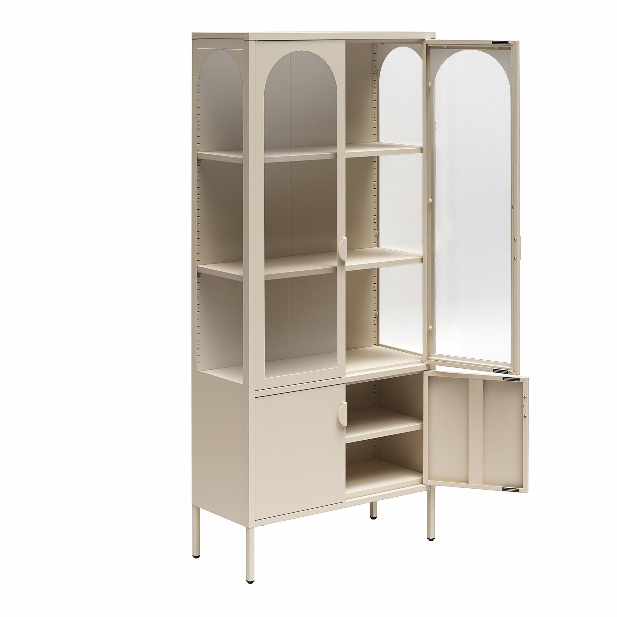 CosmoLiving Chloe Tall Metal Display Cabinet with 2 Arched Glass Doors - Parchment - Tall