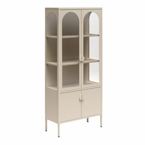 CosmoLiving Chloe Tall Metal Display Cabinet with 2 Arched Glass Doors - Parchment - Tall
