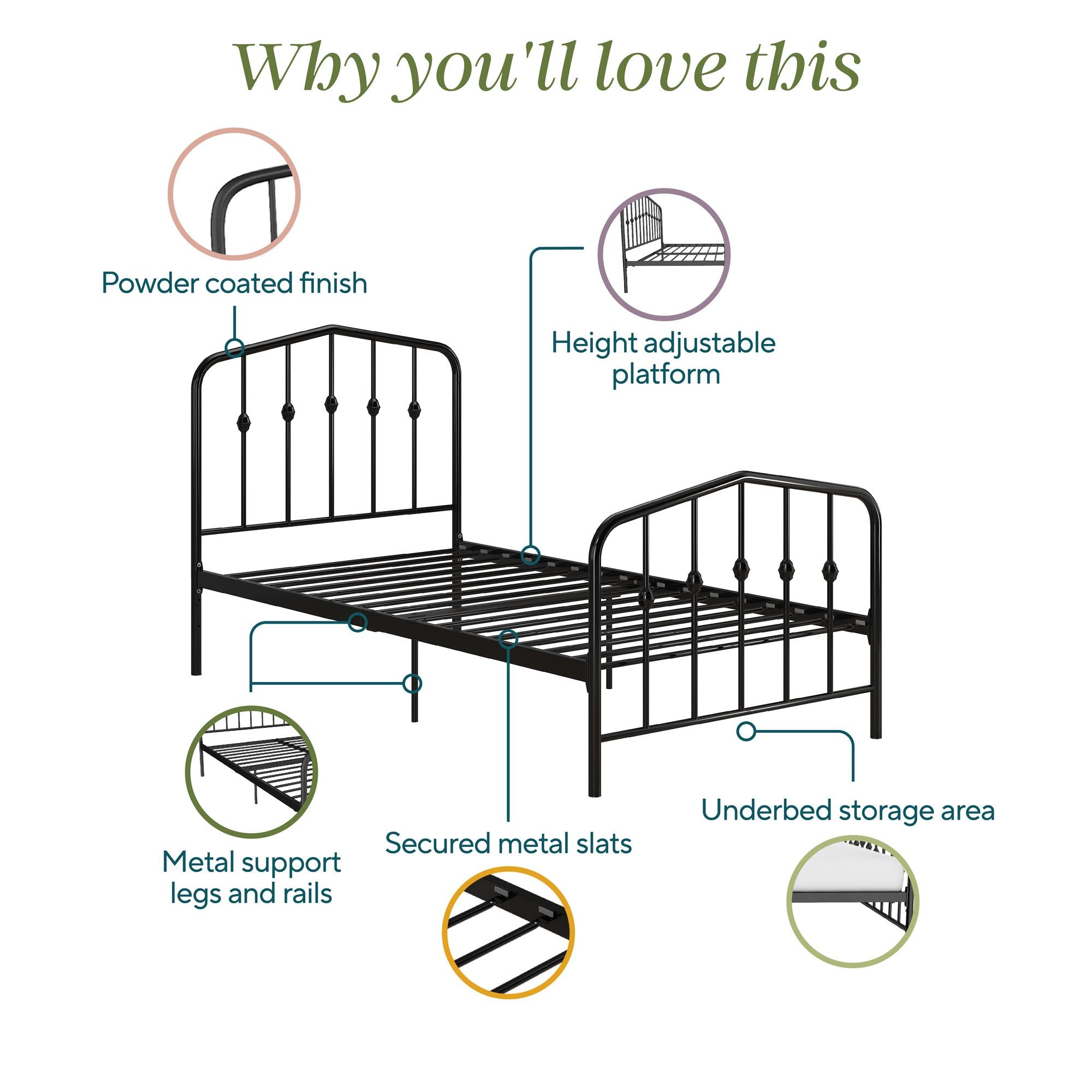 Novogratz Bushwick Metal Bed - Black - Twin