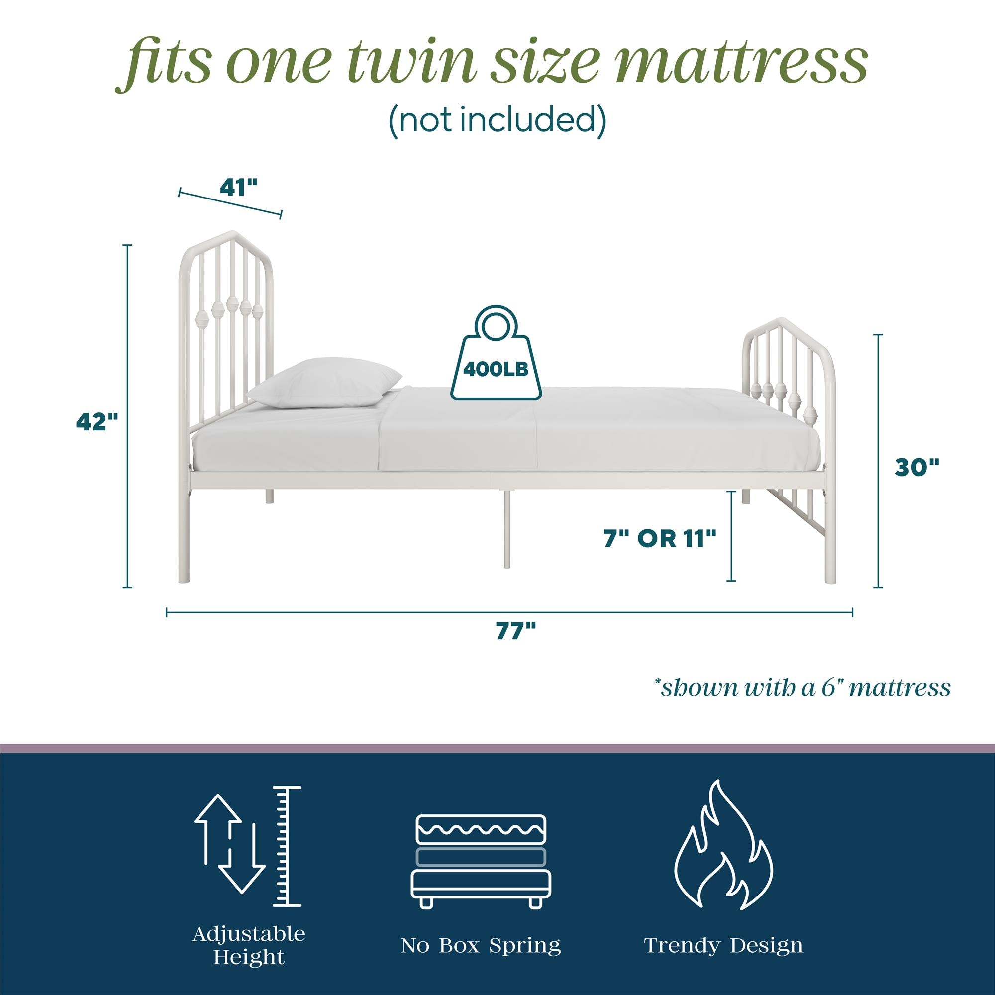 Novogratz Bushwick Metal Bed - Off White - Twin