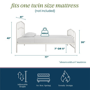 Novogratz Bushwick Metal Bed - Off White - Twin