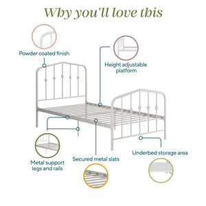 Novogratz Bushwick Metal Bed - Off White - Twin