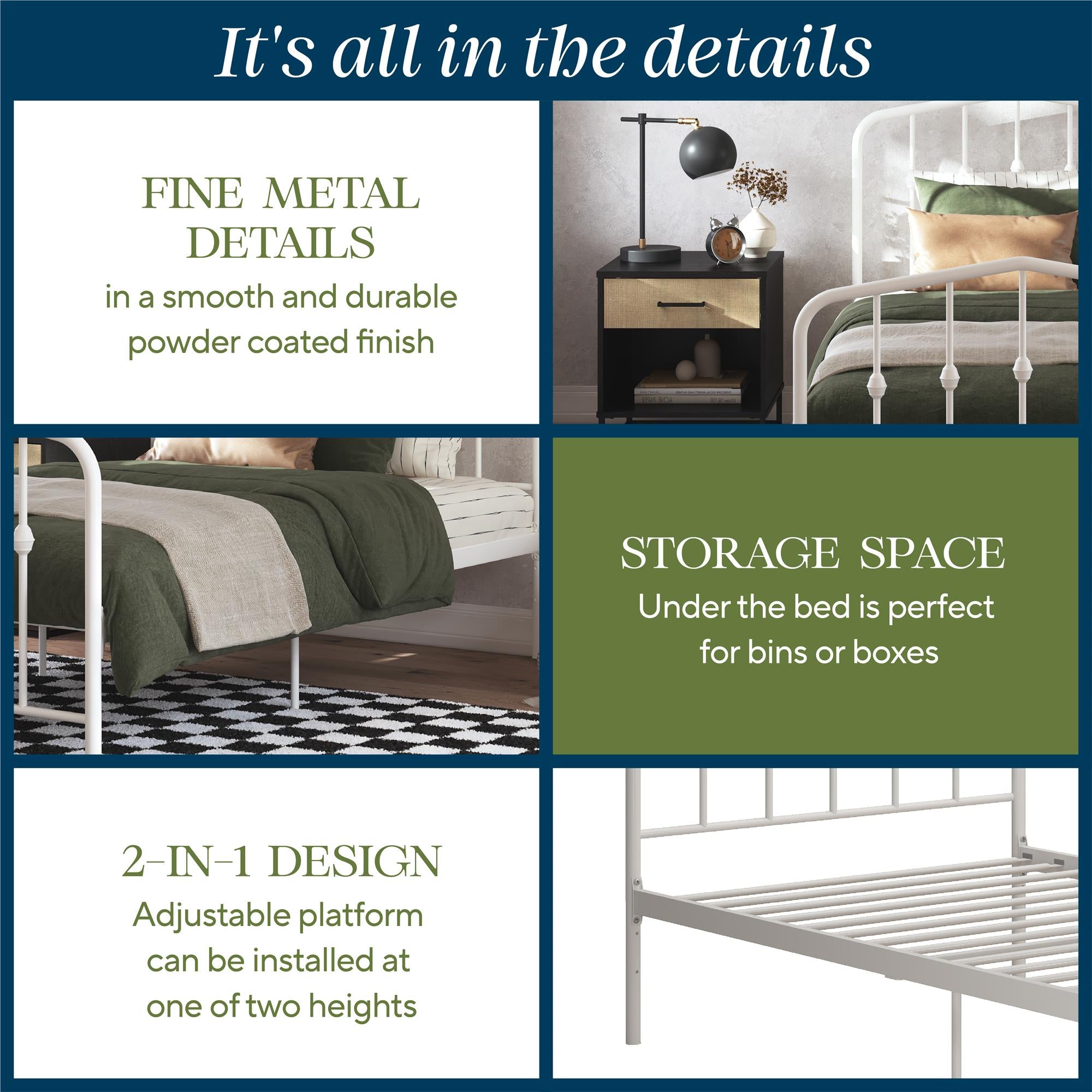 Novogratz Bushwick Metal Bed - Off White - Twin