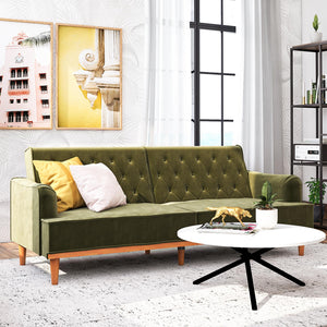 Mr. Kate Stella Vintage Futon Sofa Bed - Olive Green Velvet - 3-Seater