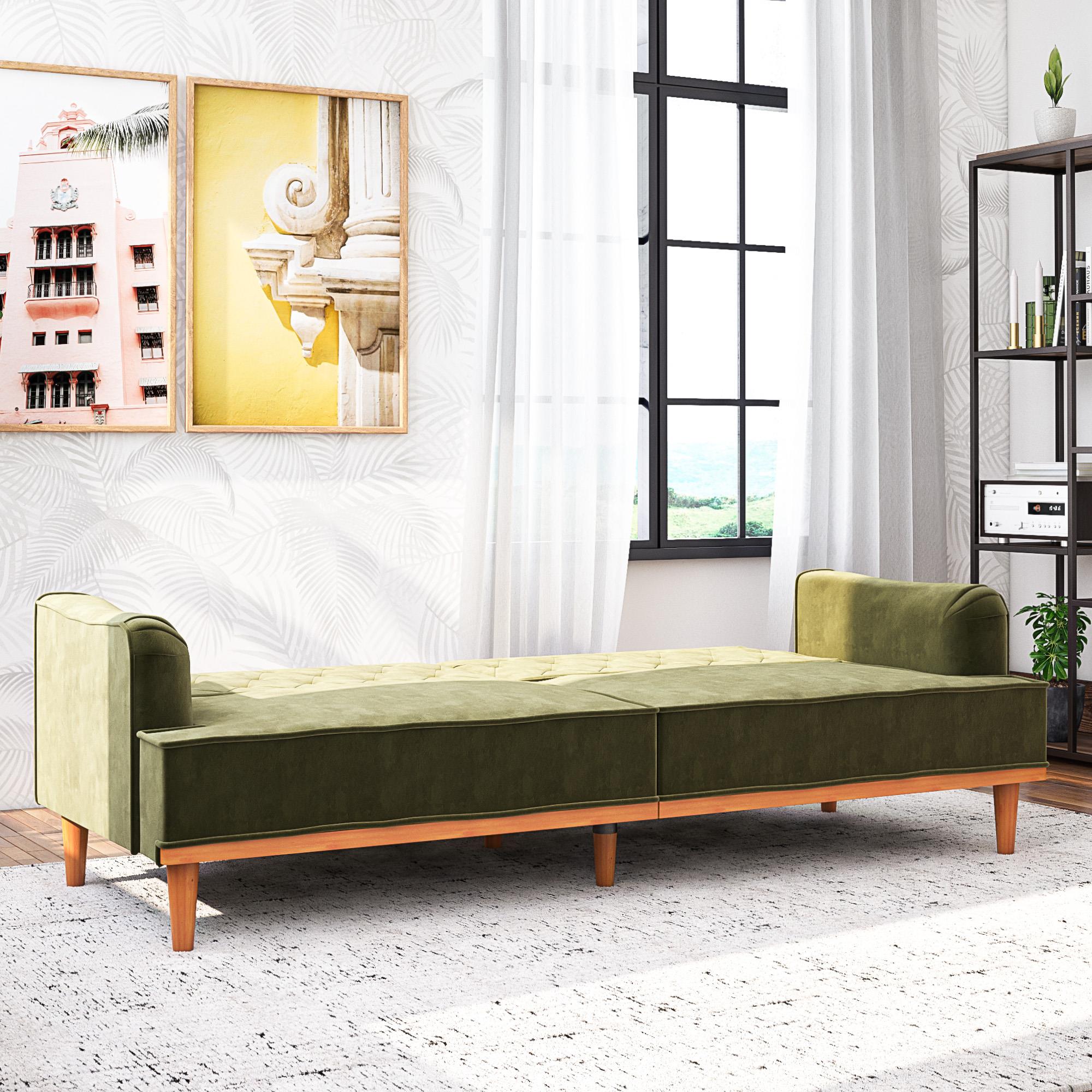 Mr. Kate Stella Vintage Futon Sofa Bed - Olive Green Velvet - 3-Seater