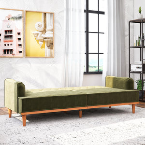 Mr. Kate Stella Vintage Futon Sofa Bed - Olive Green Velvet - 3-Seater