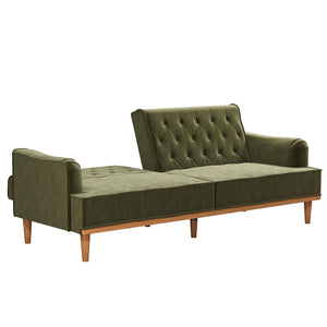 Mr. Kate Stella Vintage Futon Sofa Bed - Olive Green Velvet - 3-Seater