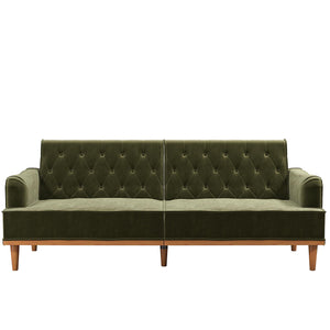 Mr. Kate Stella Vintage Futon Sofa Bed - Olive Green Velvet - 3-Seater