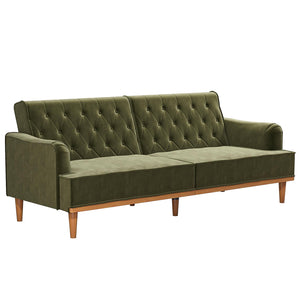 Mr. Kate Stella Vintage Futon Sofa Bed - Olive Green Velvet - 3-Seater