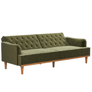 Mr. Kate Stella Vintage Futon Sofa Bed - Olive Green Velvet - 3-Seater