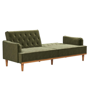 Mr. Kate Stella Vintage Futon Sofa Bed - Olive Green Velvet - 3-Seater