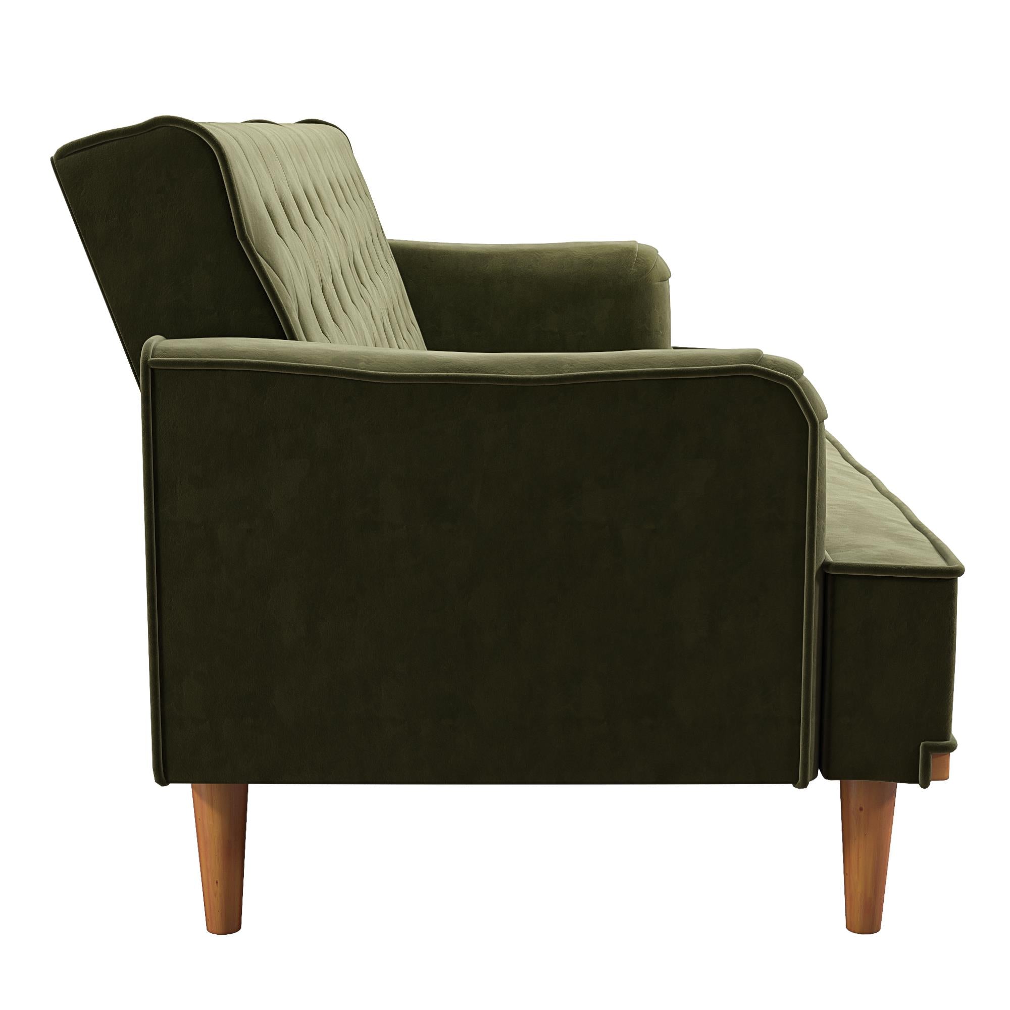 Mr. Kate Stella Vintage Futon Sofa Bed - Olive Green Velvet - 3-Seater