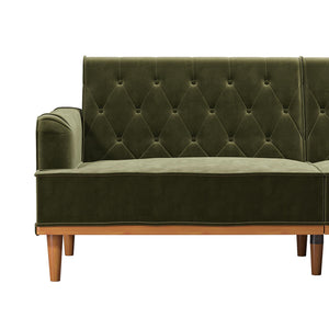 Mr. Kate Stella Vintage Futon Sofa Bed - Olive Green Velvet - 3-Seater