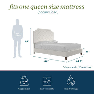 Novogratz Eloise Upholstered  Bed - Ivory - Queen